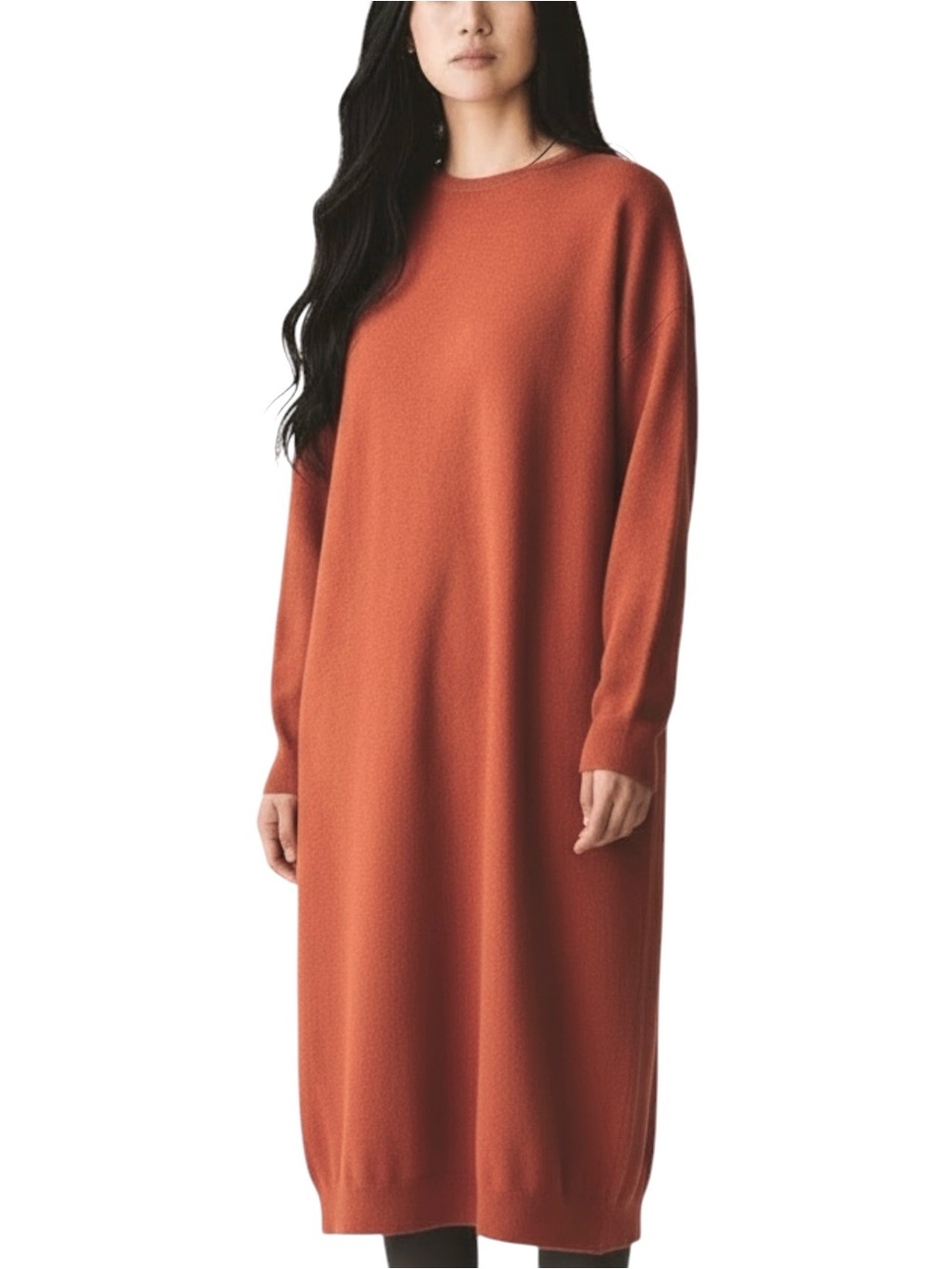 Joan Vass Orange Cotton Midi Sweater Dress - Large
